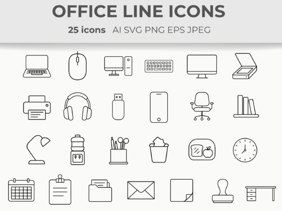 Download Office Essentials Line Icons Minimal SVG - Office Collection