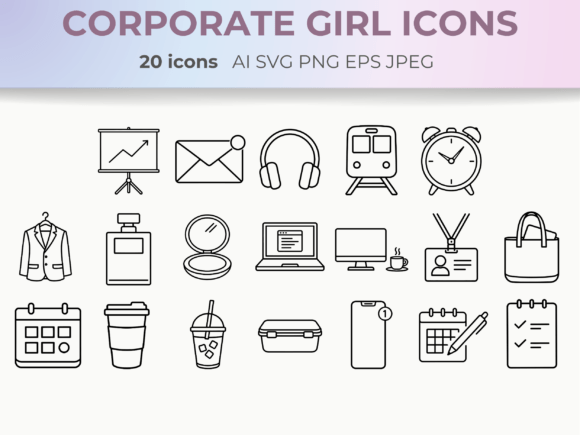 Download Corporate Girl Line Icons Office Life - Office Collection