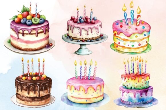Download Watercolor Happy Birthday Cake Clipart - Cake Collection
